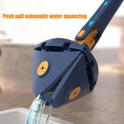 Kendinden Sıkmalı Üçgen Mop 2 Mikrofiber Bezli Cam Duvar Yer Parke Silebilen Mop